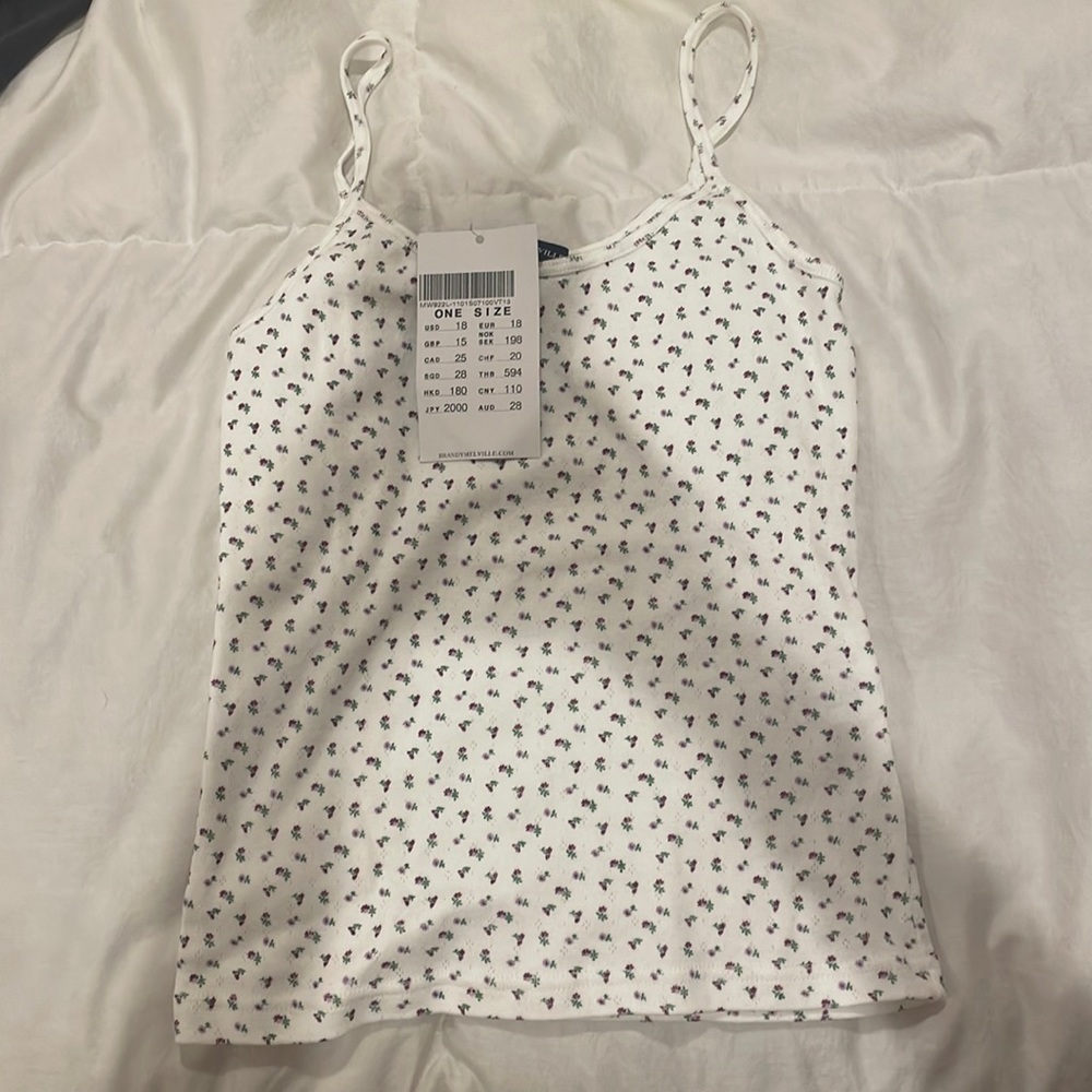 Brandy Melville white floral tank top
